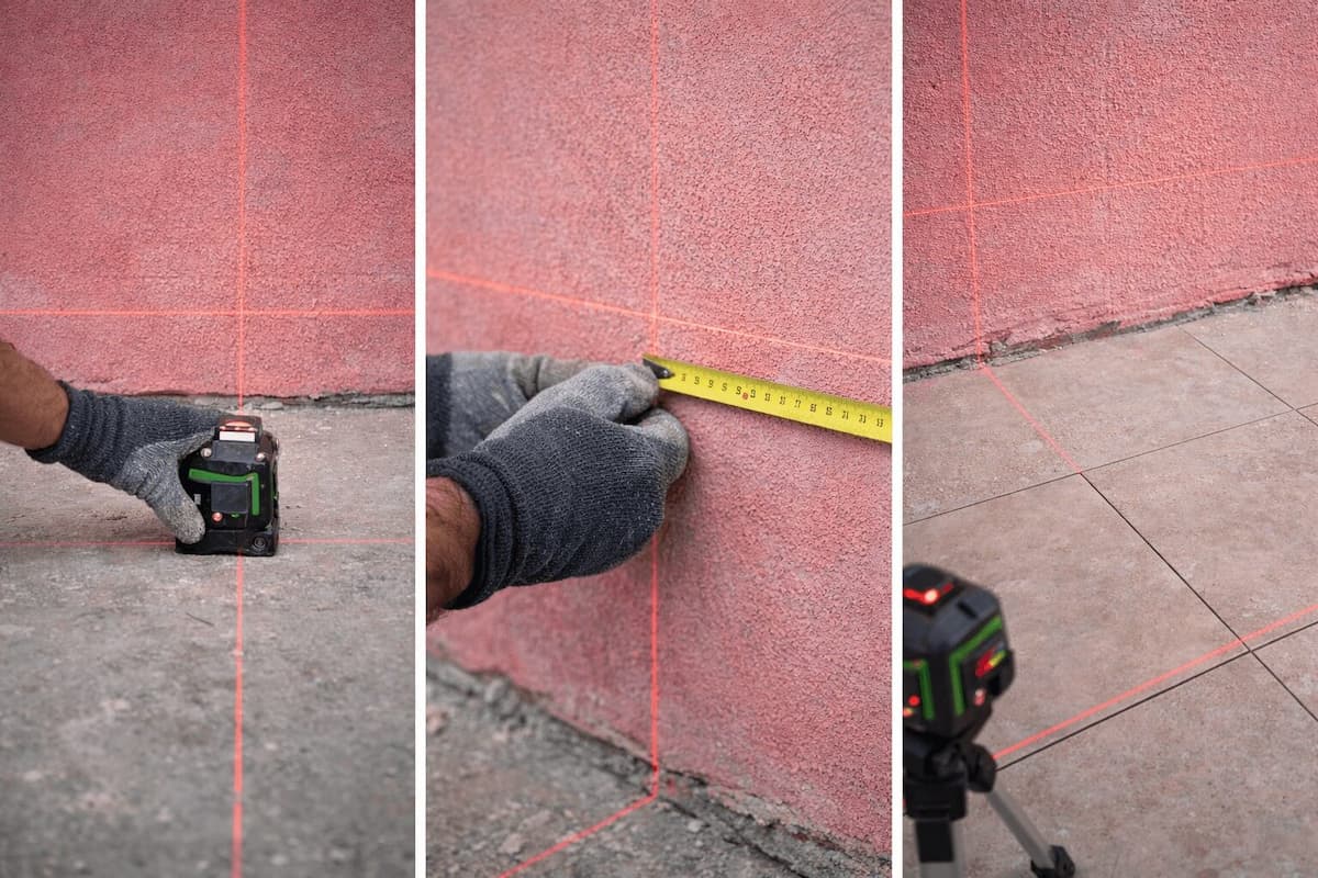 Marcarea liniilor de referință cu nivela laser pentru montajul gresiei